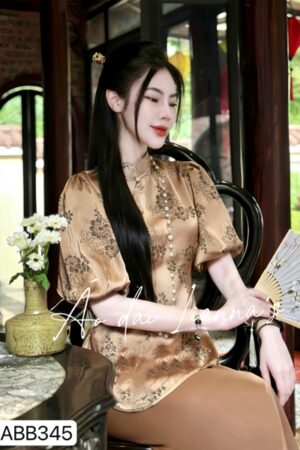 Set đi lễ nâu cổ tàu hoa lá