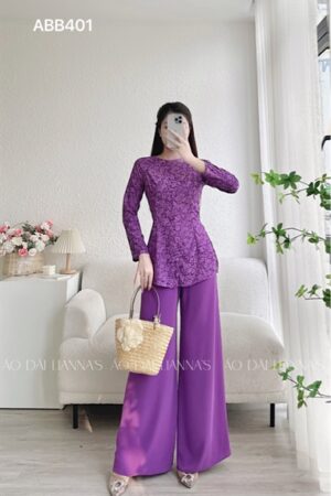 Set bà ba gấm tơ hoa liễu tím bằng lăng