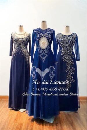Áo dài bà sui cao cấp tông xanh blue