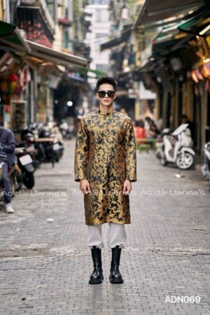 Áo dài gấm nam đen hoa tiết gold kiotviet 3dda9d61dc19e5a759217d2469fa13d6