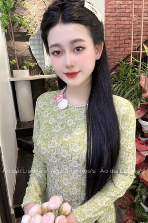 Áo dài truyền thống gấm hoa cúc xanh cốm kiotviet 4360dd8c049d40161a1c61e4e7d307d2