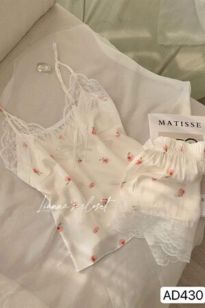 Set lụa 2 day đào hồng nền trắng