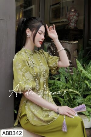 Set đi lễ xanh lá cổ tàu hoa lá