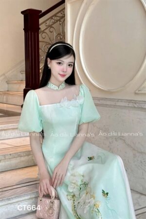 áo dài cách tan xanh Ngọc tay bồng