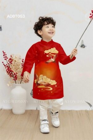 áo dài be trai gấm đỏ