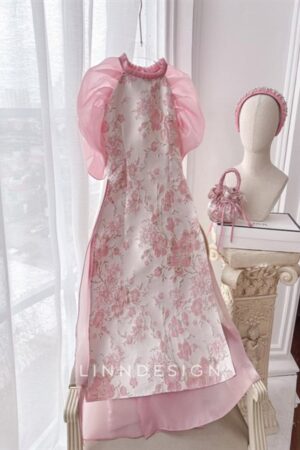 AD Gấm hoa phối váy (hồng)