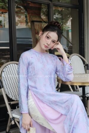 Áo dài tơ tằm lua hà đông tong tím