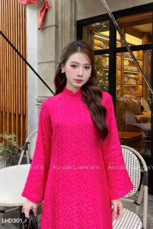 Áo dài lụa hà đông Hồng sen