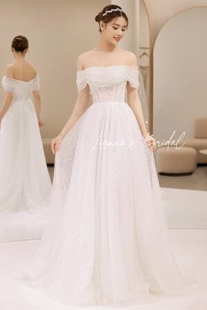 Váy cưới trễ vai lấp lánh form A