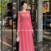 Áo dài nhung Hồng cổ thuyền kết hoa kiotviet 5cff20a1e18ff531fd53a4d370b452a8