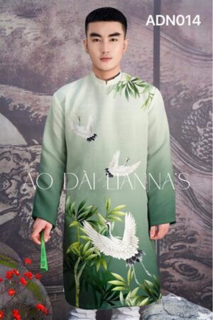 Áo dài nam hạc trúc xanh lá _gấm
