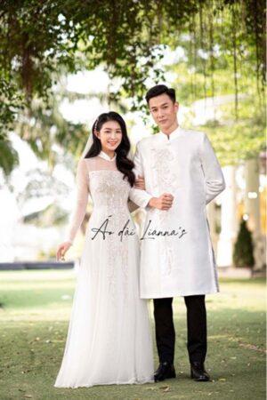 Set áo dài cưới trắng thiết kế