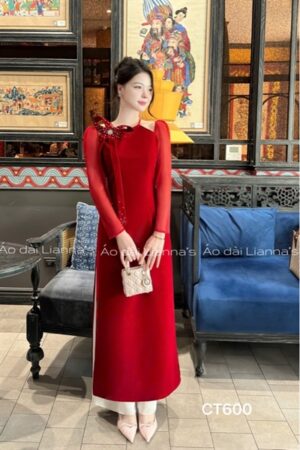 Áo dài Nhung cổ yếm kết nơ