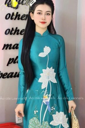 Áo dài cao cấp lụa valentino theu sen xanh dương kiotviet 67b0d64d6441da77c893db94b911132e