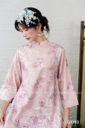 Áo dài cách Tân suông tông Hồng họa tiet thêu kiotviet 67f435092b6cc37faa5b56f26fb84729