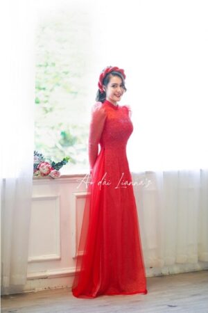 Set áo dài cưới thiết kế đỏ