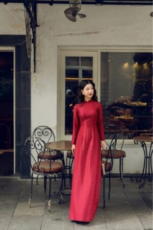 Áo dài truyền thống đỏ đô hoa nhí viền cổ kiotviet 74eb2a0223952f299d62cdc43862ecfd