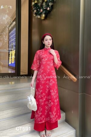 Ao dai cách tan đỏ hoa viên trắng kiotviet 75263c7716bae5e05ffde02019dd8036