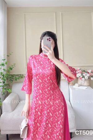 AD suông Hồng đỗ quan sen hoạ tiết lá kiotviet 78d1db25340658fdfcd746a50593f70d