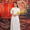 Áo dài cách tan gấm thọ trắng