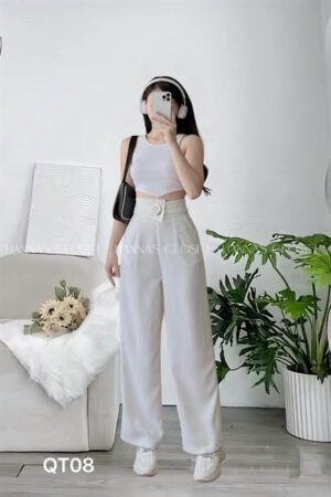 Quần tây trắng lưng khuy tròn