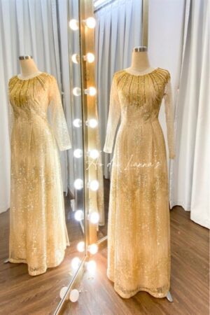 Áo dài bà sui vàng gold