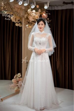 Áo dài cưới thiết kế trắng