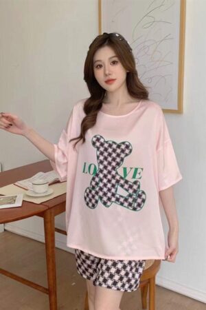 Set đùi cổ tròn bear áo hồng