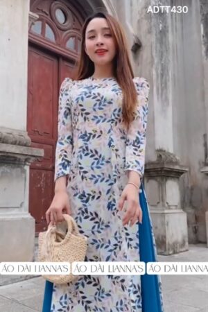 Áo dài hoa lá xanh phối quần váy kiotviet 8649bf095df53bef16c8edccfc89e430