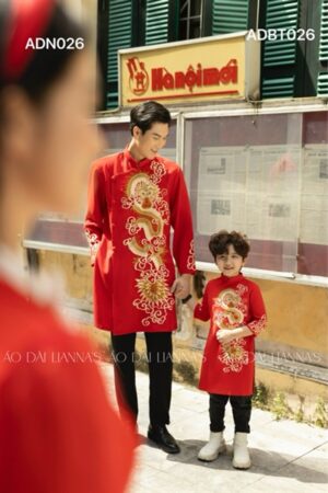 Áo dài bé trai rồng _đỏ