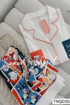 Tay ngắn quần dài hoạt hình áo trắng