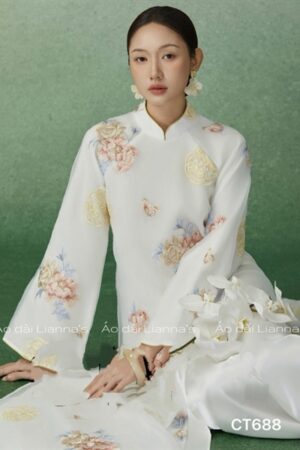 Áo dài cách tan hoa thêu hoa Hồng tông ao kem kiotviet 8bcce6f65ec826fb6ba504d28bdb1423