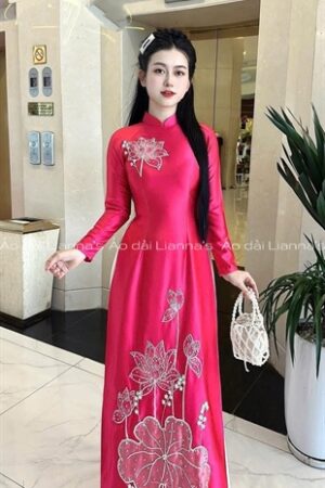 Áo dài cao cấp lụa valentino Hồng sen kiotviet 8fe0f063e7f1039bf37665efcd5a89b4