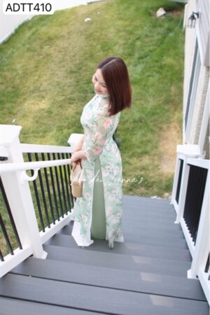 Áo dài hoa nhí tơ xanh lơ nút bọc xanh kiotviet 8ff1a0e66aff11905e29337e91355764