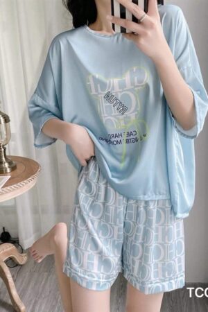 set lụa đùi Dior xanh