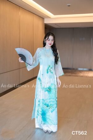 Áo dài cách tan hoa sen tong xanh kiotviet 915cee38e2d2df8737cee871aad1217f