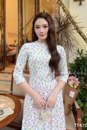 Áo dài hoa nhí quan Hồng phấn kiotviet 9292fd33d5e23fa972411c6ded62f225