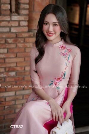 Áo dài cách tan Hồng thêu hoa quan hong sen kiotviet 93e0b0d47893beddf6ab9106083887c8