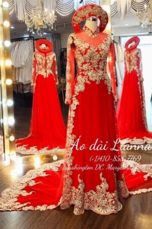 Áo dài cưới ren đỏ