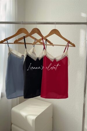 Set lụa 2 day đỏ cổ ren