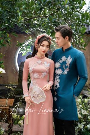 Set áo đai cưới truyền thống hoa sen