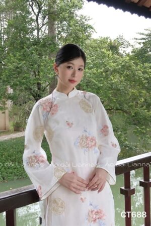 Áo dài cách tan hoa thêu hoa Hồng tông ao kem kiotviet 9d132536ebbcf191a7adb62193bf6d98