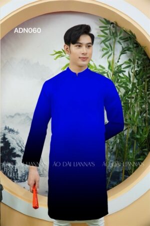 Áo dài nam xanh blue ombre phối đen
