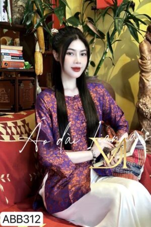 Set bà ba đi lễ cao cấp tím hoa cam tay loe