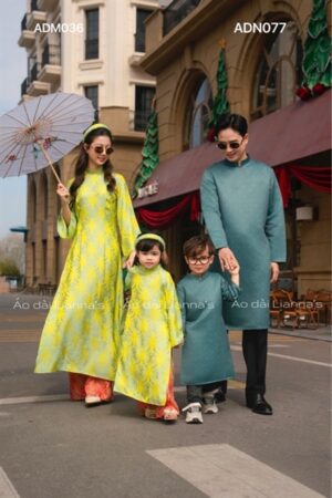 Áo dài bé gái gam thọ gia đình mau xanh cốm kiotviet ab41406e71f2425baeb95e53bf2c19ce