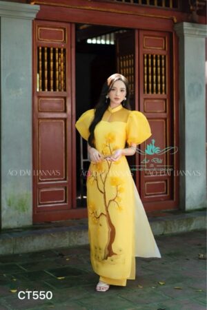 Áo dài cách tan vàng Tết tay phồng kiotviet ab4f11e48ef5a7e99109c4780f58ae2b