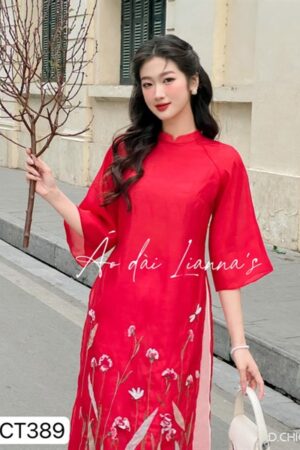 ADCT đỏ kết hoa chân tà áo