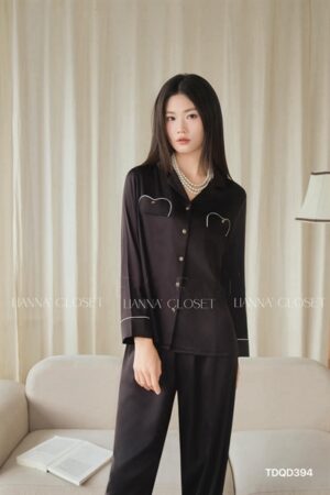 set lua cao cấp tay dài đen trơn