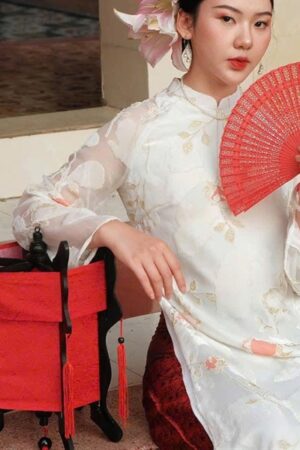 Áo dài cách Tân tong kem họa tiết nhung kiotviet b2fbf6f02e2c5bf5a5adb6609d5434e6