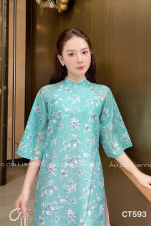 Áo dài cách tan tơ hoa xanh quan hong sen kiotviet b4ec09d2e81550154067f62a6e01e8e9
